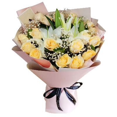 鄂尔多斯17朵香槟玫瑰百合，爱不惧风雨